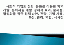 사회적 기업의 정의, 문화를 이용한 지역개발, 문화자원 개발, 경제적 효과, 문제점, 활성화를 위한 정책 방안, 전략, 기업 사례, 특징, 관리, 역할, 시사점 1페이지