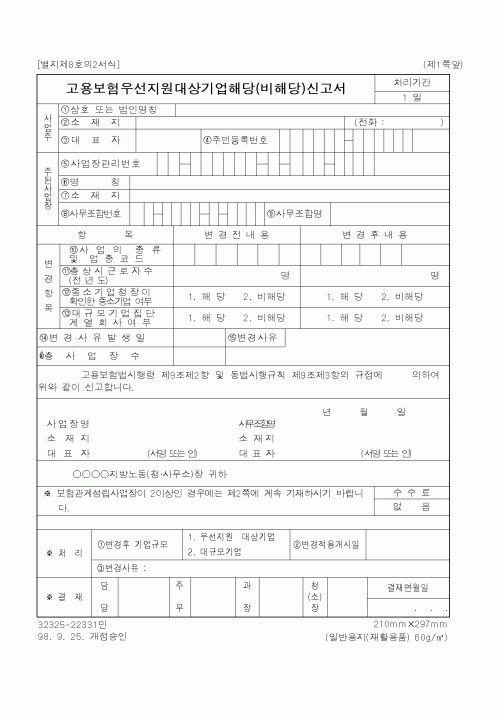 (노동부)고용보험우선지원대상기업해당신고서