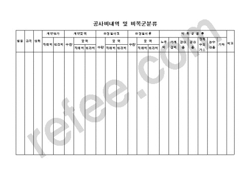 공사비내역 및 비목군분류