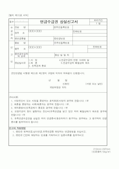 (국방부)연금수급권상실신고서