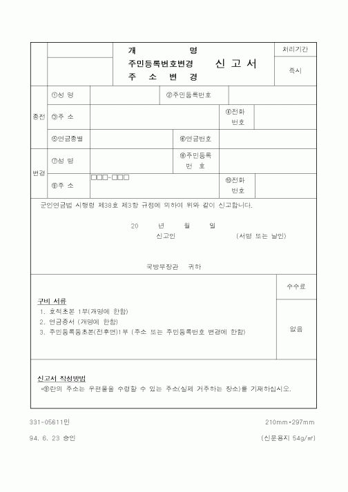 (국가보훈처)신고서