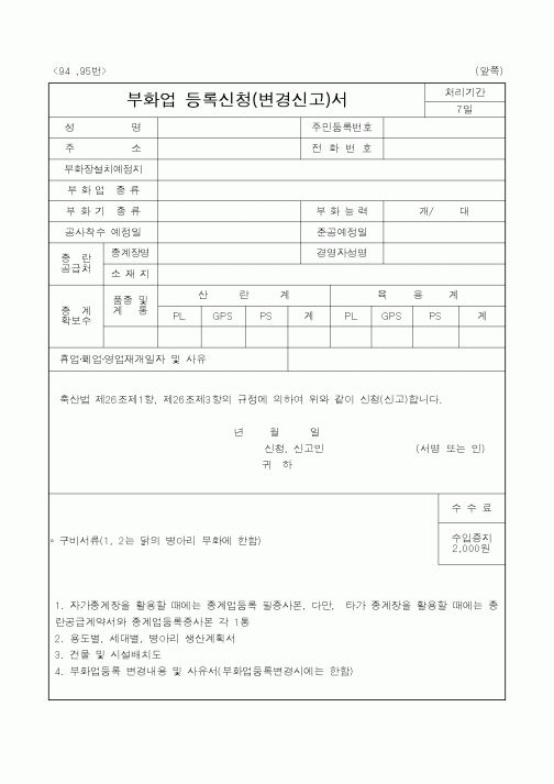 (행정자치부)부화업등록신청(변경신고)서