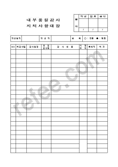 내부품질감사 지적사항대장