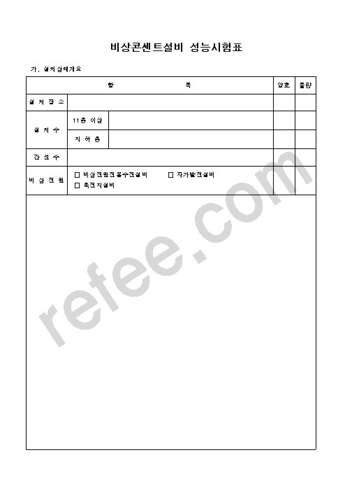 비상콘센트설비 성능시험표