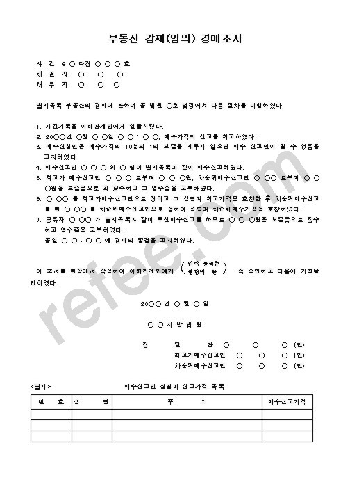 부동산 강제(임의) 경매조서