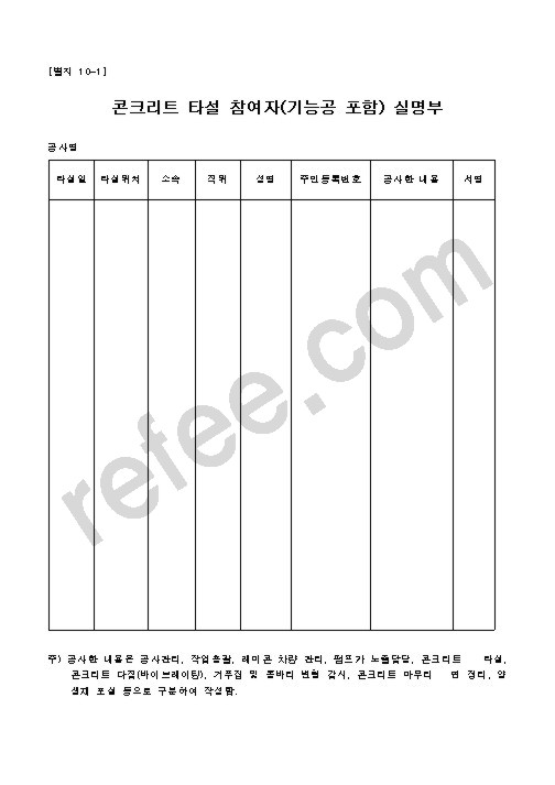 콘크리트타설참여자실명부