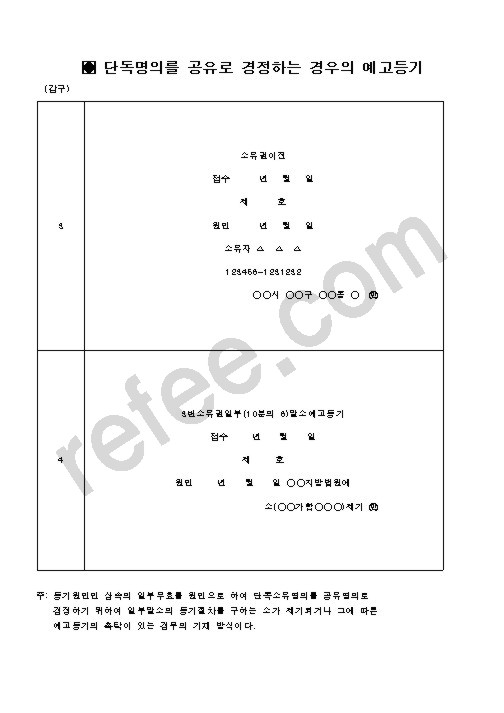 단독명의를 공유로 경정하는 경우의 예고등기