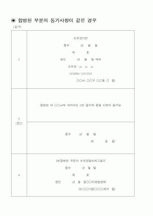 (법무부)합병된 부분의 등기사항이 같은 경우