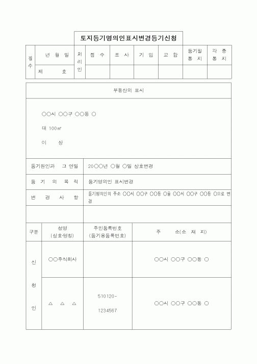 (법무부)토지등기명의인표시변경등기신청