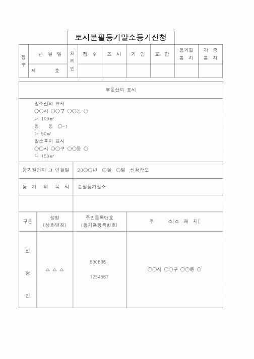 (법무부)토지분필등기말소등기신청