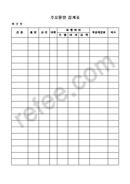 주요물량 집계표