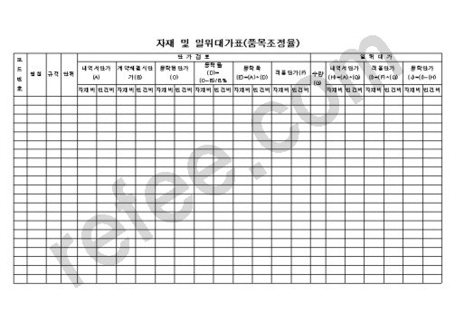 자재 및 일위대가표(품목조정율)