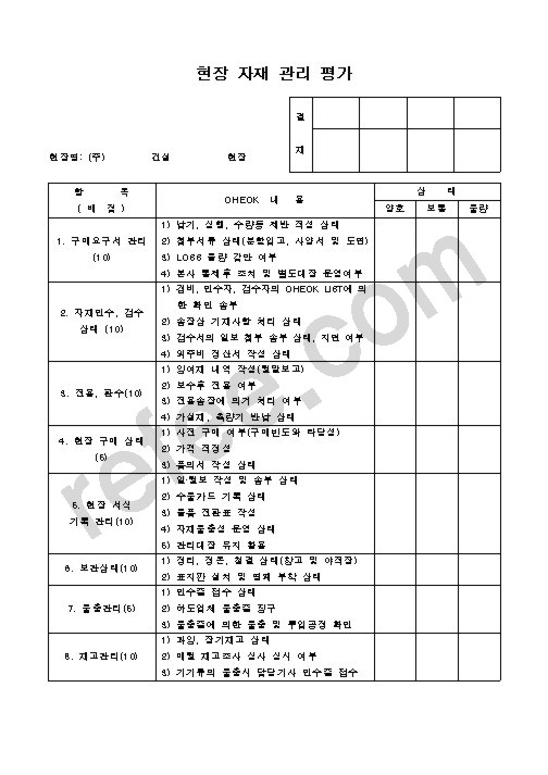 현장 자재 관리 평가
