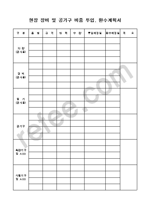 현장 장비 및 공기구 비품 투입