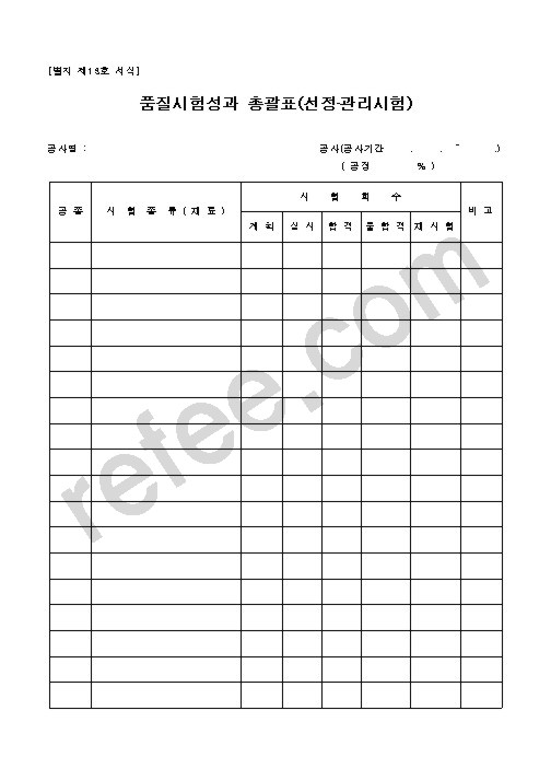 품질시험성과 총괄표(선정·관리시험)