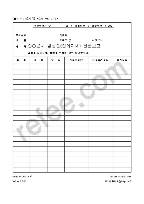 ＯＯ공사 발생품(잉여자재) 현황보고