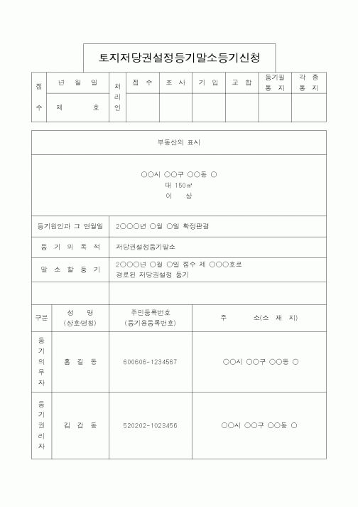 (법무부)토지저당권설정등기말소등기신청