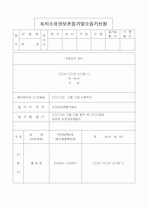 (법무부)토지소유권보존등기말소등기신청1