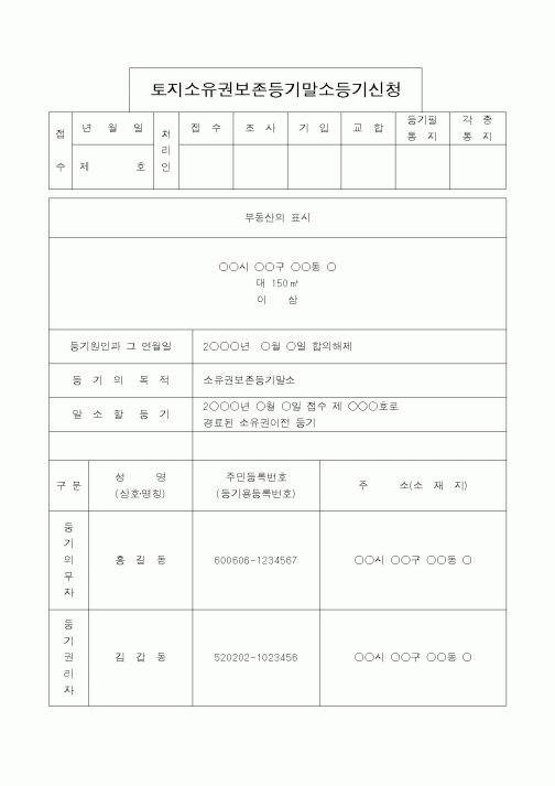 (법무부)토지소유권보존등기말소등기신청
