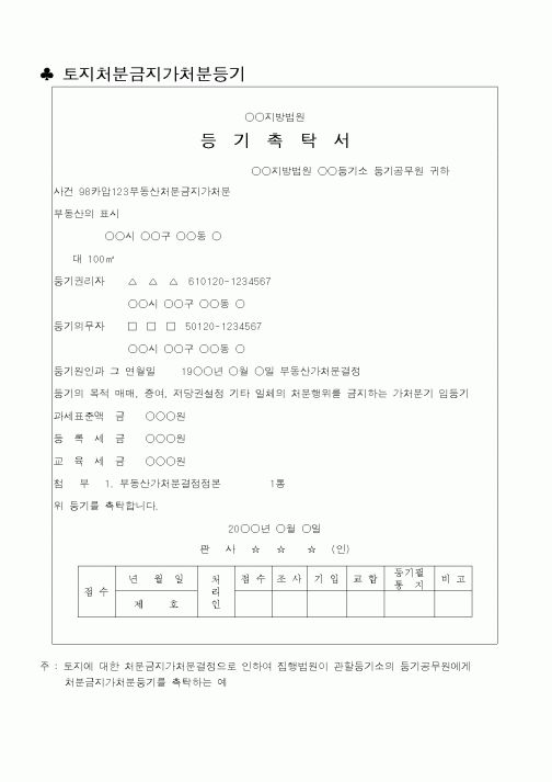 (법무부)토지처분금지가처분등기