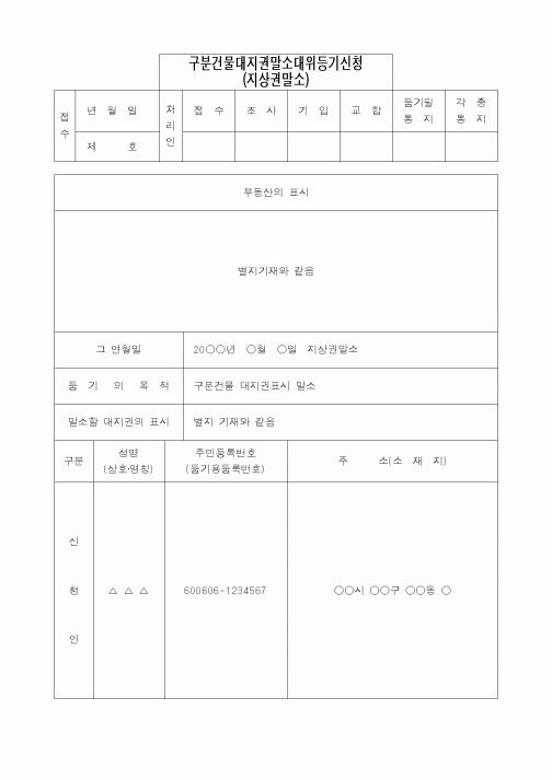 (법무부)구분건물대지권말소대위등기신청(지상권말소)