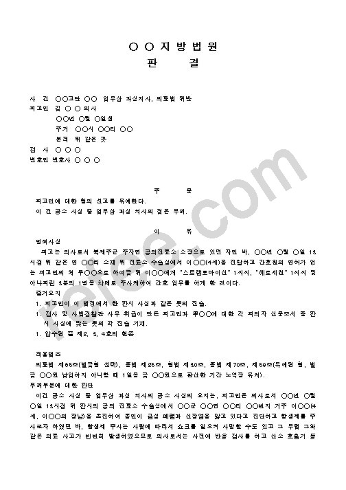 업무상 과실치사, 의료법 위반