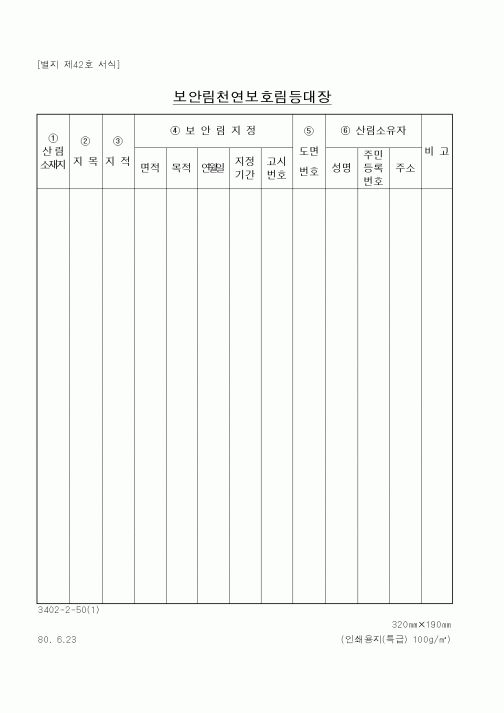 (산림청)보안림천연보호림등대장1