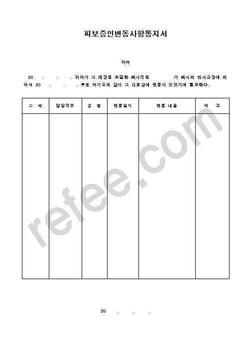 피보증인변동사항통지서