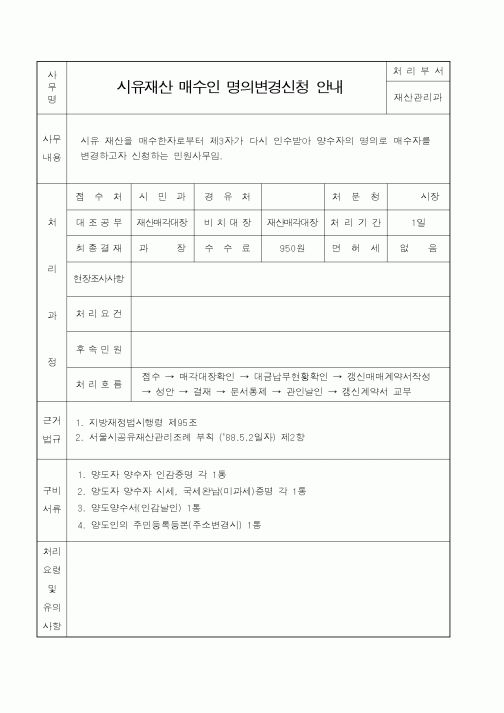 (기타행정서식)시유재산 매수인 명의변경신청 안내