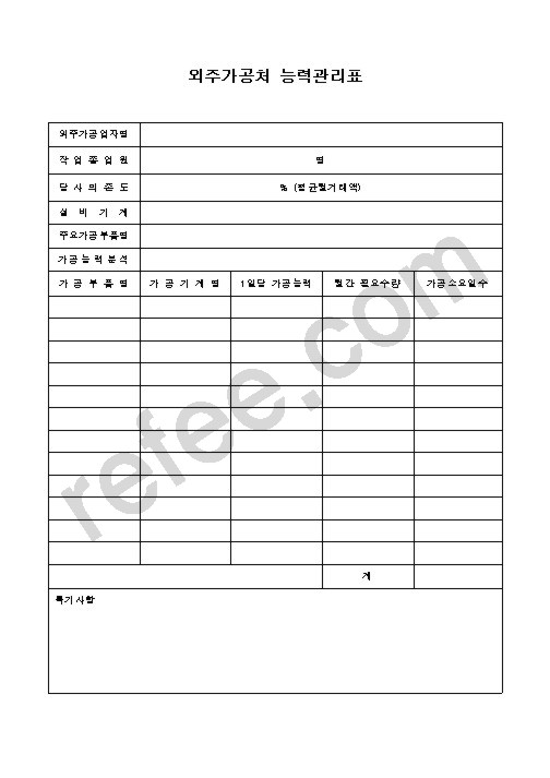 외주가공처 능력관리표