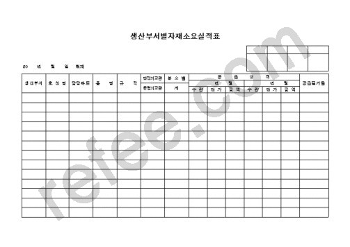 생산부서별자재소요실적표