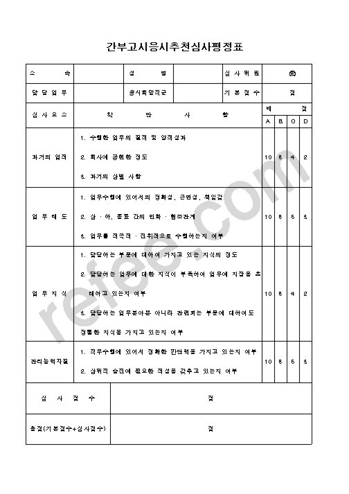 간부고시응시추천심사평정표