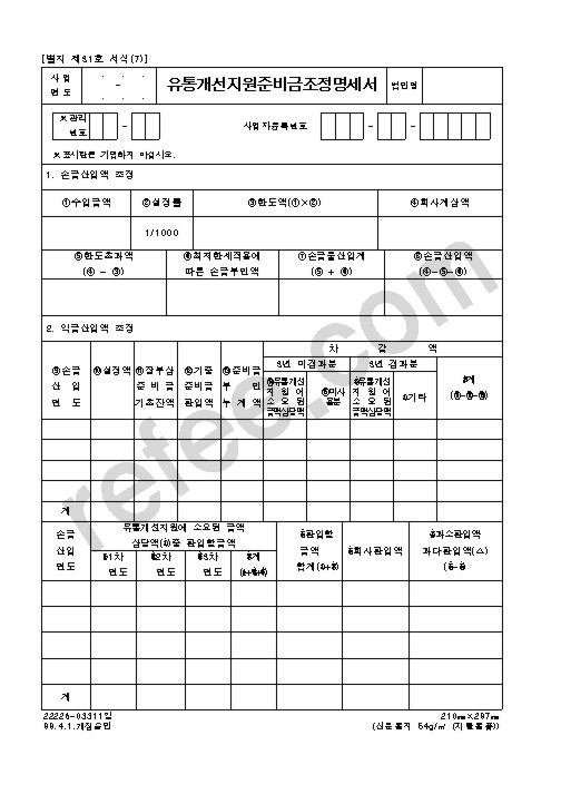 유통개선지원준비금조정명세서