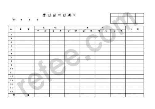 생 산 실 적 집 계 표