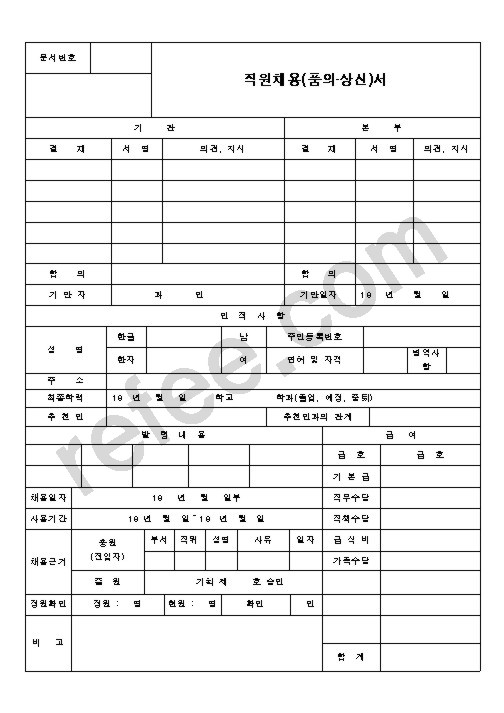 직원채용(품의상신)서