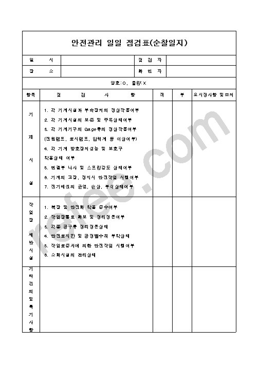 안전관리 일일 점검표(순찰일지)
