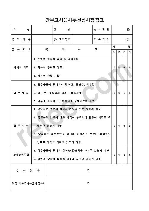 간부고시응시추천심사평정표
