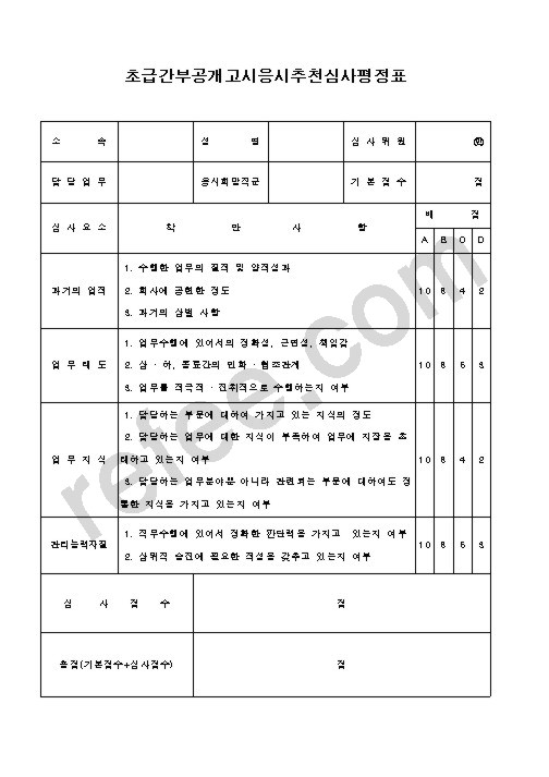 초급간부공개고시응시추천심사평정표