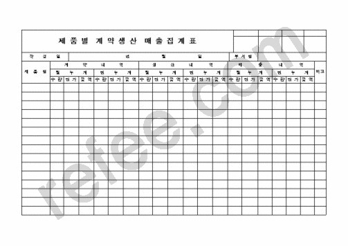 제 품 별  계 약 생 산  매 출 집 계 표