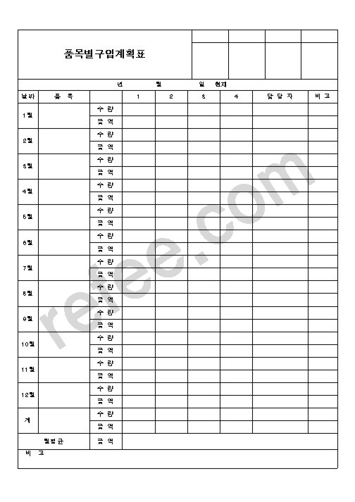 품목별구입계획표
