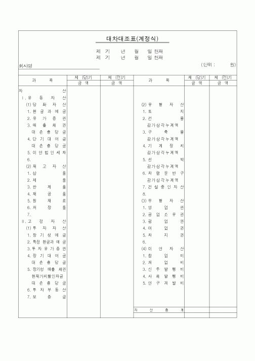 (경리)대차대조표(계정식)