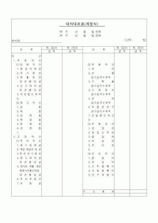 (경리)대차대조표(계정식)