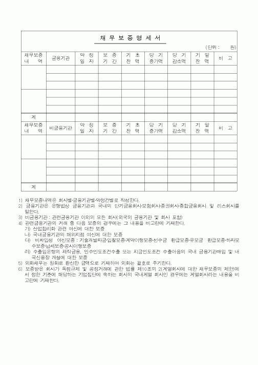 (경리)채무보증명세서1