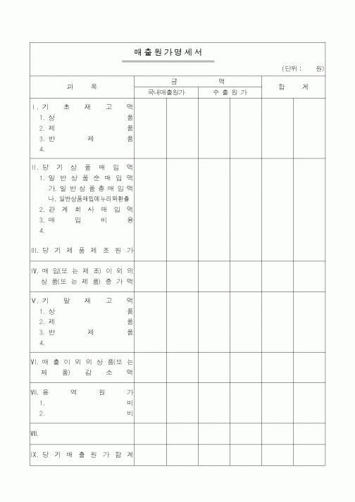 (경리)매출원가명세서