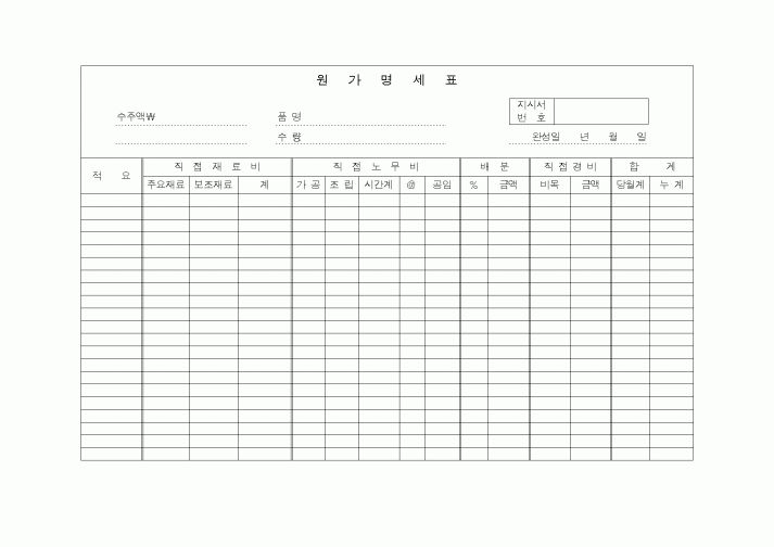 (생산/관리)원가명세표