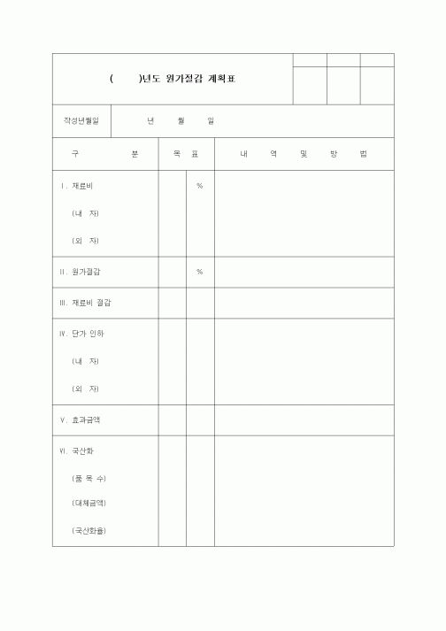 (생산/관리)원가절감계획표