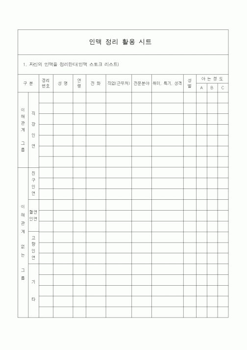 (경영)인맥 정리 활용 시트1