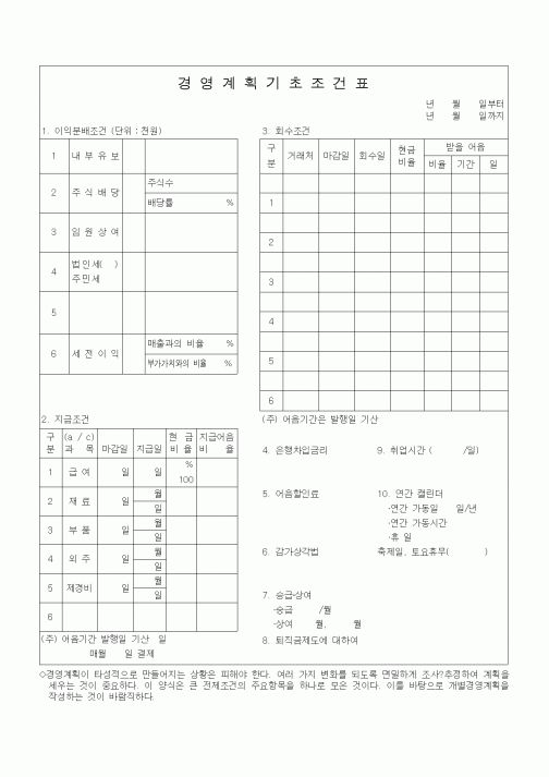 (경영)경영계획기초조건표1