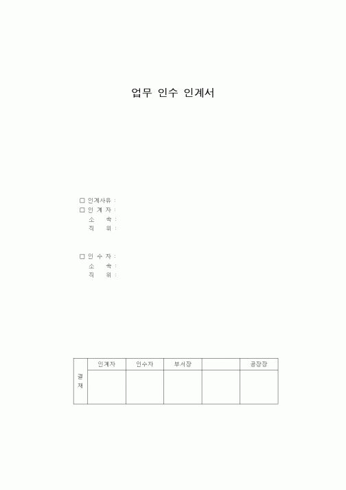 (인사/노무)업무 인수 인계서