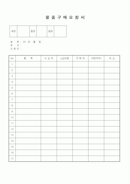 (인사/노무)물품구매요청서